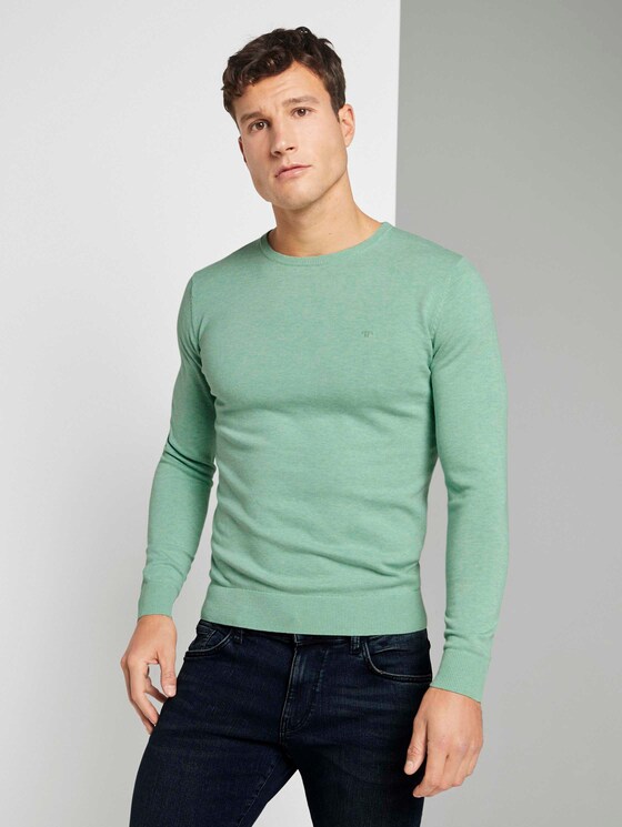 Schlichter Strickpullover - Männer - soft jade melange Schlichter Strickpullover - Männer - soft jade melange - 1 - TOM TAILOR
