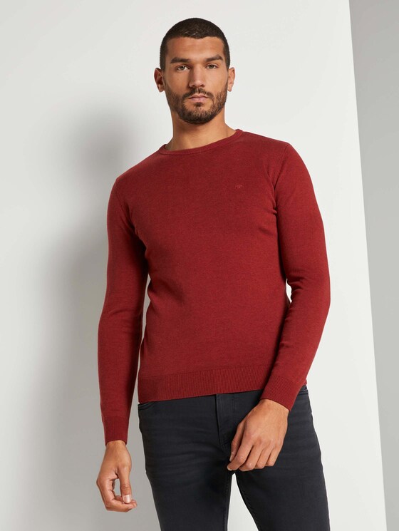 Schlichter Strickpullover - Männer - dark chili melange Schlichter Strickpullover - Männer - dark chili melange - 1 - TOM TAILOR