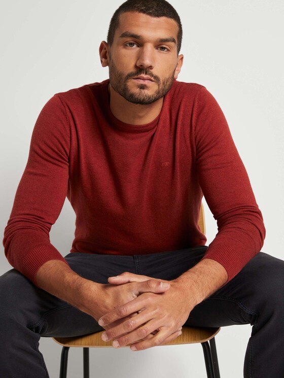Schlichter Strickpullover - Männer - dark chili melange Schlichter Strickpullover - Männer - dark chili melange - 5 - TOM TAILOR