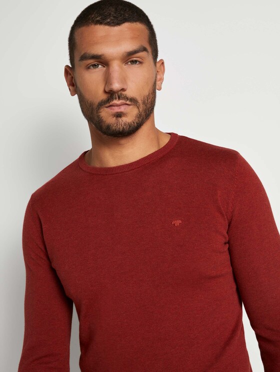 Schlichter Strickpullover - Männer - dark chili melange Schlichter Strickpullover - Männer - dark chili melange - 9 - TOM TAILOR