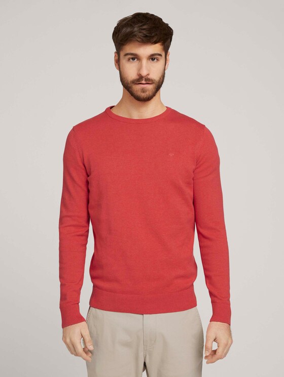 Schlichter Strickpullover - Männer - coral melange Schlichter Strickpullover - Männer - coral melange - 1 - TOM TAILOR