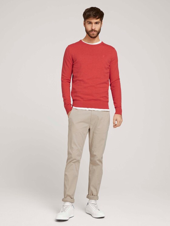Schlichter Strickpullover - Männer - coral melange Schlichter Strickpullover - Männer - coral melange - 3 - TOM TAILOR