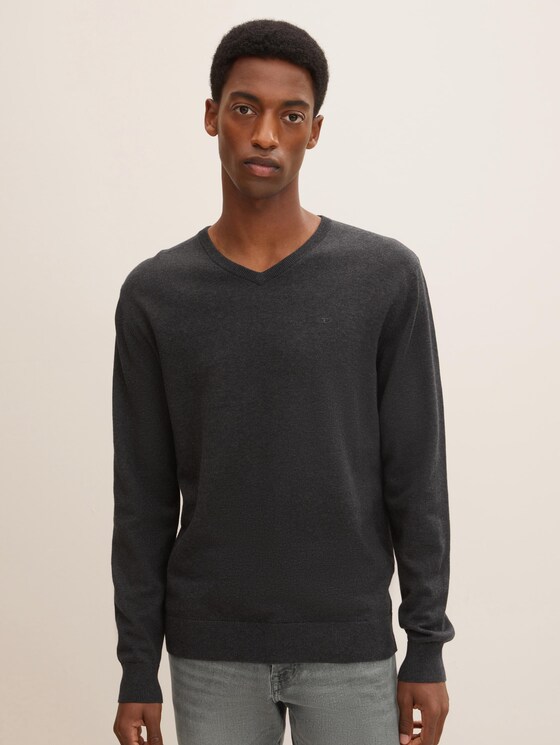 Basic Strickpullover - Männer - Black Grey Melange Basic Strickpullover - Männer - Black Grey Melange - 1 - TOM TAILOR
