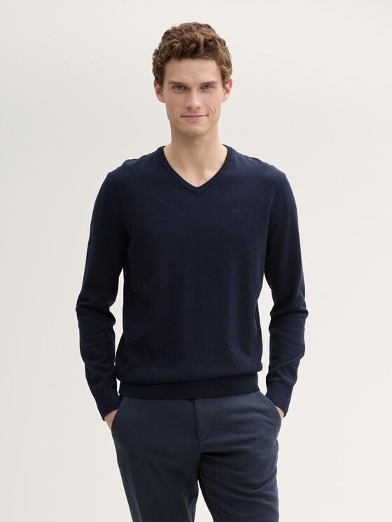 Basic Strickpullover - Männer - Knitted Navy Melange Basic Strickpullover - Männer - Knitted Navy Melange - 1 - TOM TAILOR