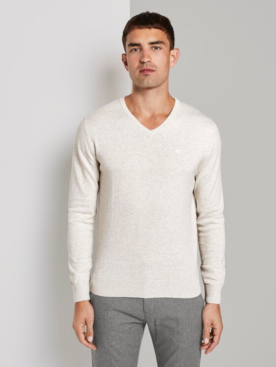 Basic Strickpullover - Männer - Light Medium Grey Melange Basic Strickpullover - Männer - Light Medium Grey Melange - 1 - TOM TAILOR