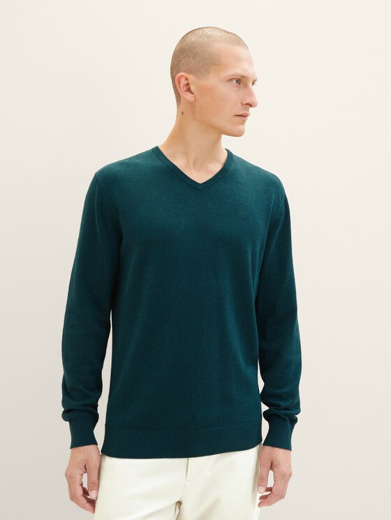 Basic Strickpullover - Männer - sapphire green melange Basic Strickpullover - Männer - sapphire green melange - 5 - TOM TAILOR
