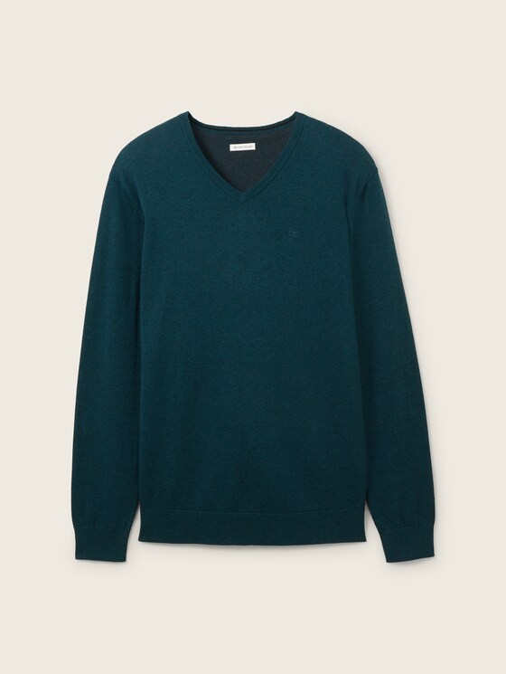 Basic Strickpullover - Männer - sapphire green melange Basic Strickpullover - Männer - sapphire green melange - 7 - TOM TAILOR