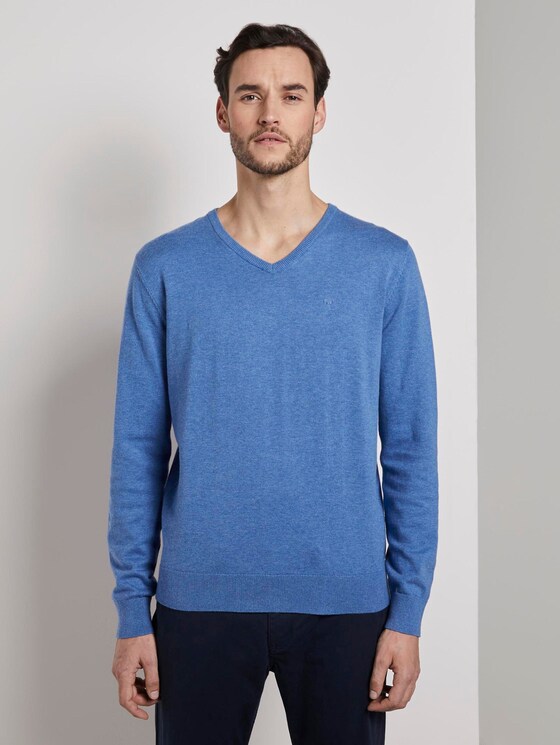 Basic Strickpullover - Männer - mid blue melange Basic Strickpullover - Männer - mid blue melange - 1 - TOM TAILOR