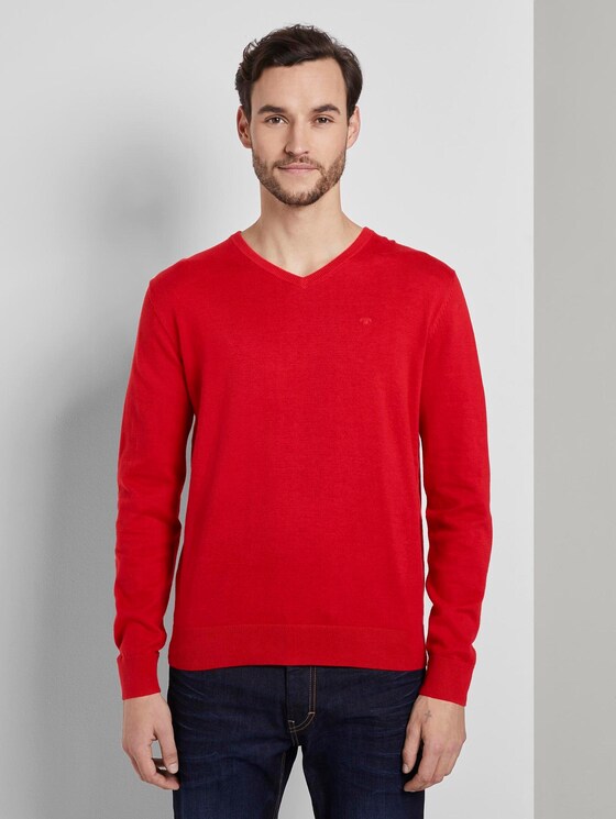 Basic Strickpullover - Männer - red melange Basic Strickpullover - Männer - red melange - 1 - TOM TAILOR