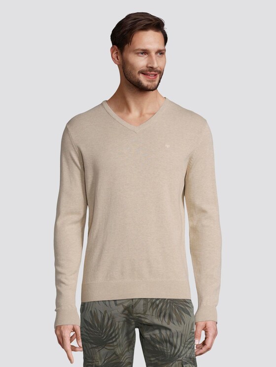 Basic Strickpullover - Männer - beige dark melange Basic Strickpullover - Männer - beige dark melange - 1 - TOM TAILOR