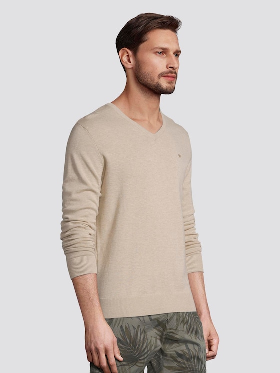 Basic Strickpullover - Männer - beige dark melange Basic Strickpullover - Männer - beige dark melange - 5 - TOM TAILOR