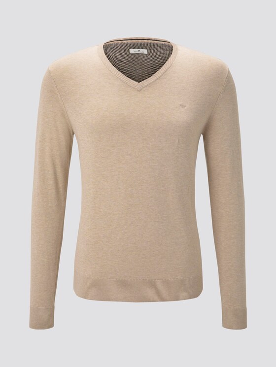 Basic Strickpullover - Männer - beige dark melange Basic Strickpullover - Männer - beige dark melange - 7 - TOM TAILOR