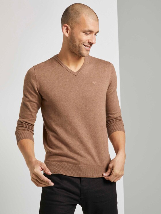 Basic Strickpullover - Männer - brown oak melange Basic Strickpullover - Männer - brown oak melange - 5 - TOM TAILOR