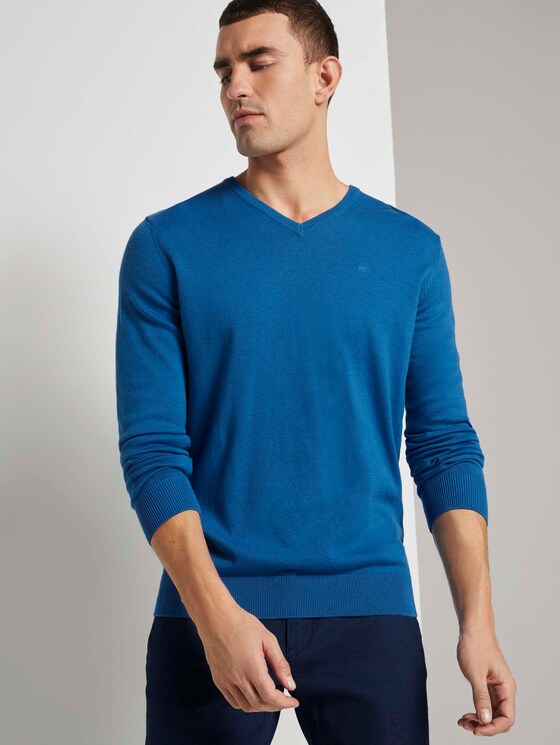 Basic Strickpullover - Männer - bright blue melange Basic Strickpullover - Männer - bright blue melange - 5 - TOM TAILOR