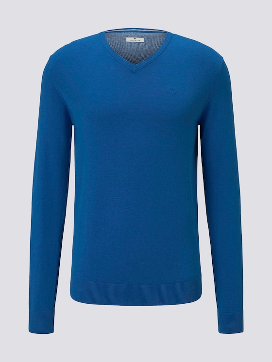 Basic Strickpullover - Männer - bright blue melange Basic Strickpullover - Männer - bright blue melange - 7 - TOM TAILOR