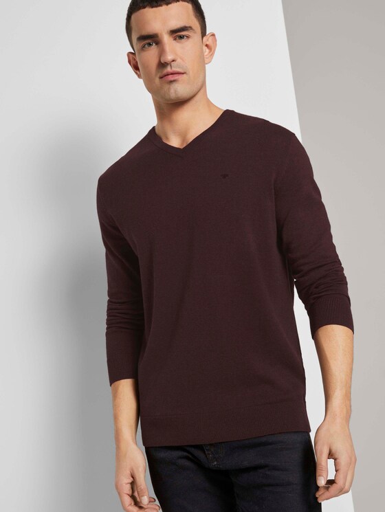 Basic Strickpullover - Männer - dark brown melange Basic Strickpullover - Männer - dark brown melange - 5 - TOM TAILOR