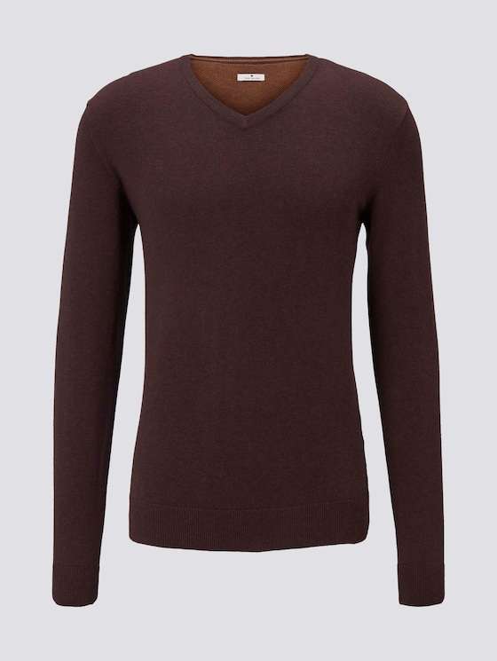 Basic Strickpullover - Männer - dark brown melange Basic Strickpullover - Männer - dark brown melange - 7 - TOM TAILOR