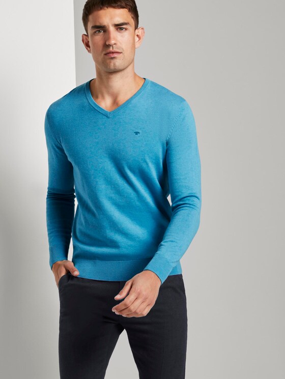 Basic Strickpullover - Männer - cool blue melange Basic Strickpullover - Männer - cool blue melange - 5 - TOM TAILOR