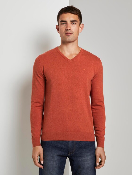 Basic Strickpullover - Männer - heated orange melange Basic Strickpullover - Männer - heated orange melange - 1 - TOM TAILOR