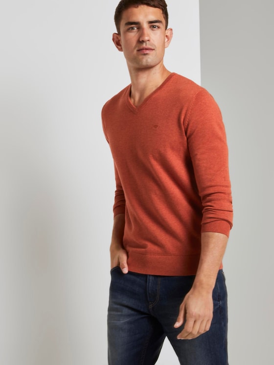 Basic Strickpullover - Männer - heated orange melange Basic Strickpullover - Männer - heated orange melange - 5 - TOM TAILOR