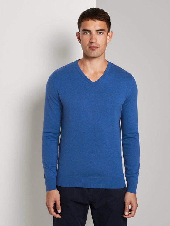 Basic Strickpullover - Männer - bright blue melange Basic Strickpullover - Männer - bright blue melange - 1 - TOM TAILOR