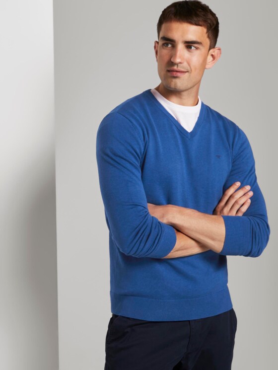 Basic Strickpullover - Männer - bright blue melange Basic Strickpullover - Männer - bright blue melange - 5 - TOM TAILOR