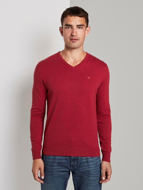 Basic Strickpullover - Männer - spicy red melange Basic Strickpullover - Männer - spicy red melange - 1 - TOM TAILOR