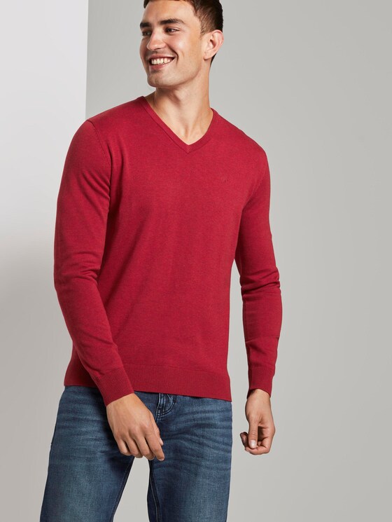 Basic Strickpullover - Männer - spicy red melange Basic Strickpullover - Männer - spicy red melange - 5 - TOM TAILOR