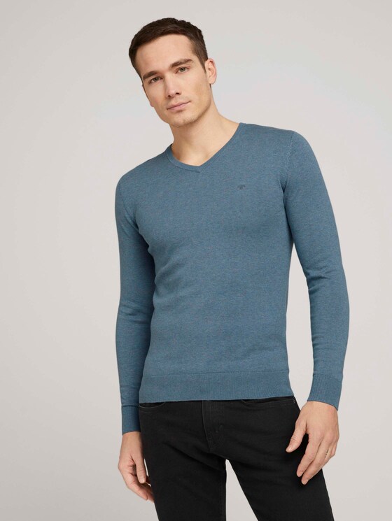Basic Strickpullover - Männer - dusty blue melange Basic Strickpullover - Männer - dusty blue melange - 1 - TOM TAILOR