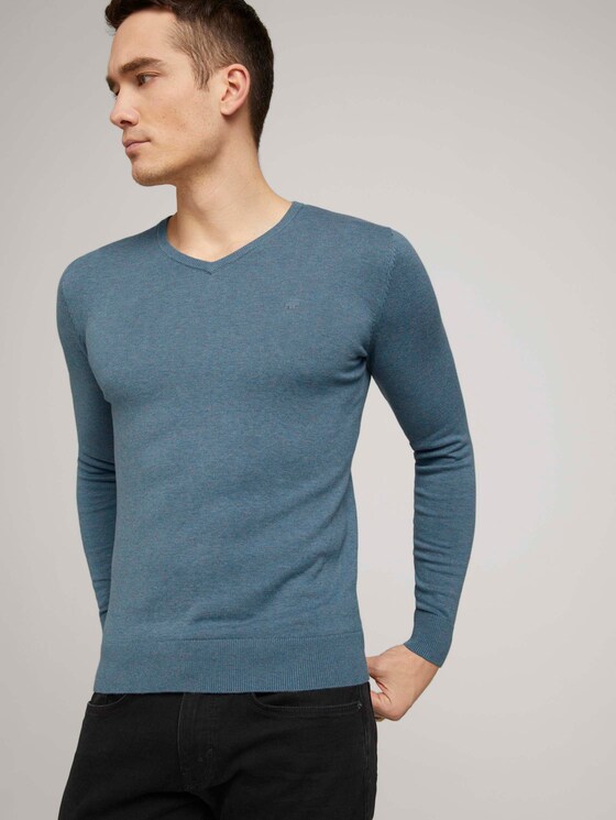Basic Strickpullover - Männer - dusty blue melange Basic Strickpullover - Männer - dusty blue melange - 5 - TOM TAILOR