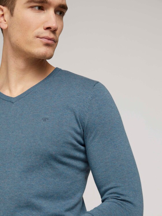 Basic Strickpullover - Männer - dusty blue melange Basic Strickpullover - Männer - dusty blue melange - 9 - TOM TAILOR