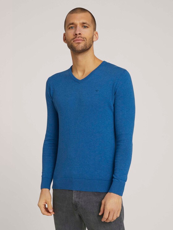 Basic Strickpullover - Männer - royal blue melange Basic Strickpullover - Männer - royal blue melange - 1 - TOM TAILOR