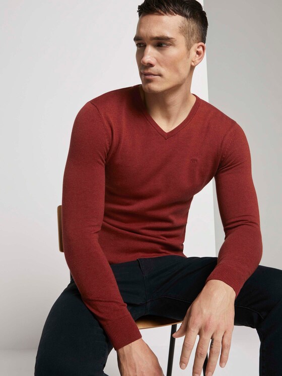 Basic Strickpullover - Männer - dark chili melange Basic Strickpullover - Männer - dark chili melange - 5 - TOM TAILOR