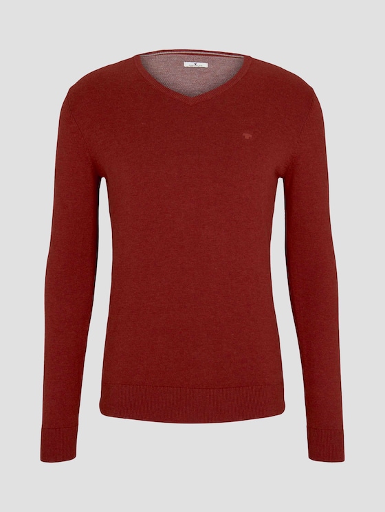 Basic Strickpullover - Männer - dark chili melange Basic Strickpullover - Männer - dark chili melange - 7 - TOM TAILOR