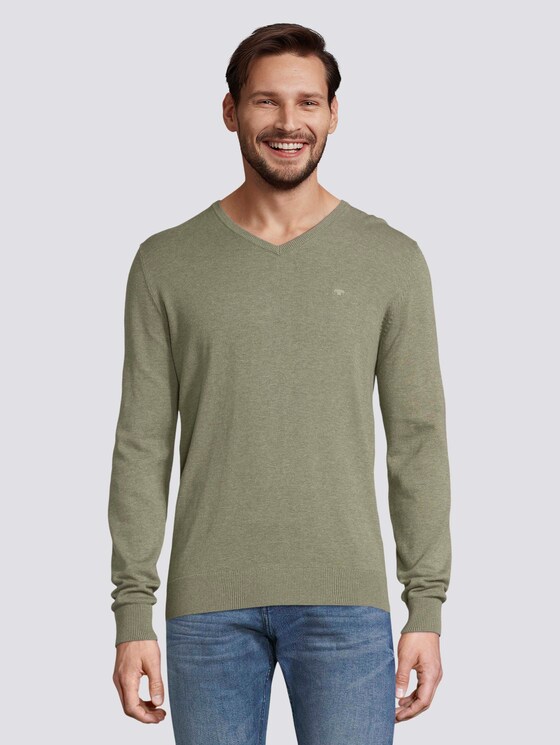 Basic Strickpullover - Männer - pale grey olive melange Basic Strickpullover - Männer - pale grey olive melange - 1 - TOM TAILOR