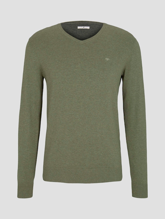 Basic Strickpullover - Männer - pale grey olive melange Basic Strickpullover - Männer - pale grey olive melange - 7 - TOM TAILOR