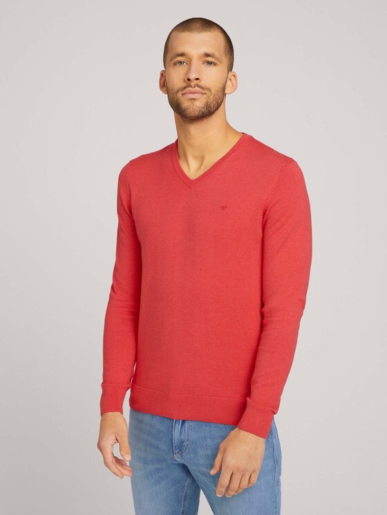 Simple knitted jumper - Men - coral melange Simple knitted jumper - Men - coral melange - 1 - TOM TAILOR