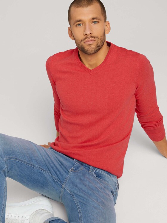 Simple knitted jumper - Men - coral melange Simple knitted jumper - Men - coral melange - 5 - TOM TAILOR