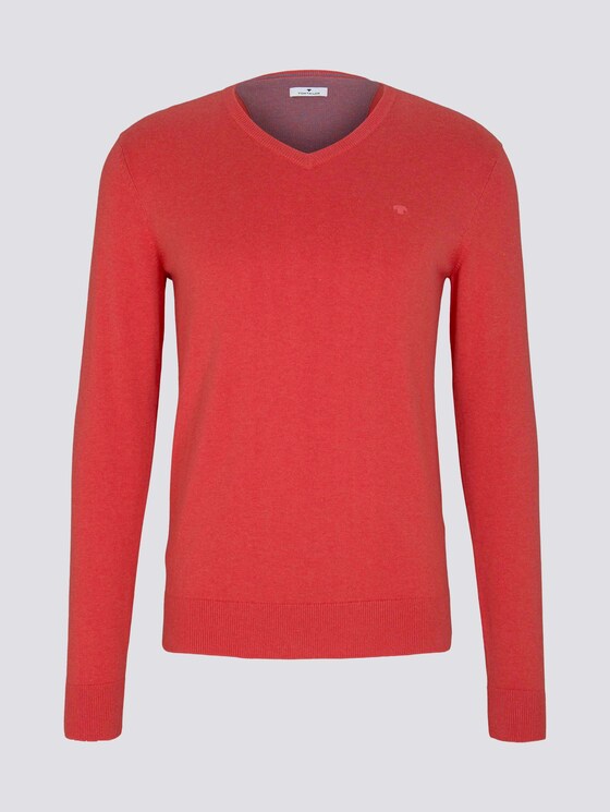 Simple knitted jumper - Men - coral melange Simple knitted jumper - Men - coral melange - 7 - TOM TAILOR
