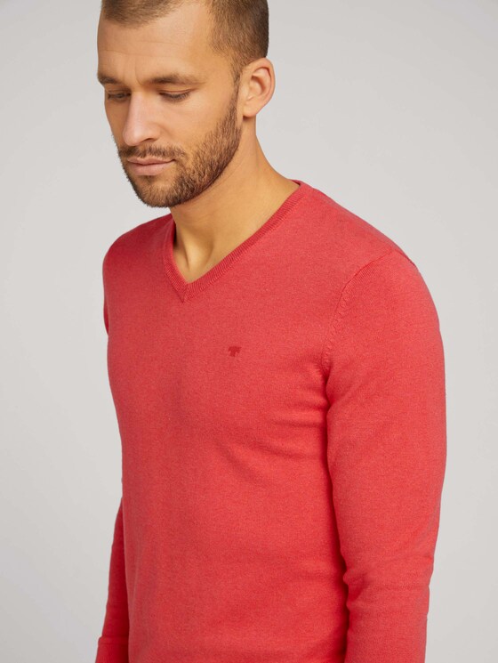 Simple knitted jumper - Men - coral melange Simple knitted jumper - Men - coral melange - 9 - TOM TAILOR