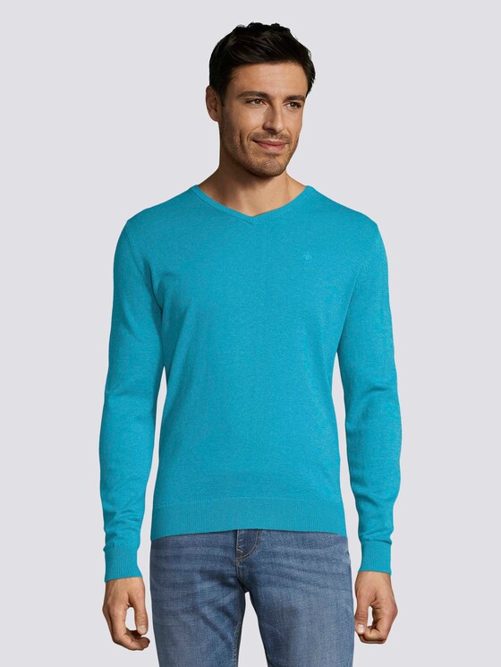 Basic Strickpullover - Männer - aqua sea blue melange Basic Strickpullover - Männer - aqua sea blue melange - 1 - TOM TAILOR