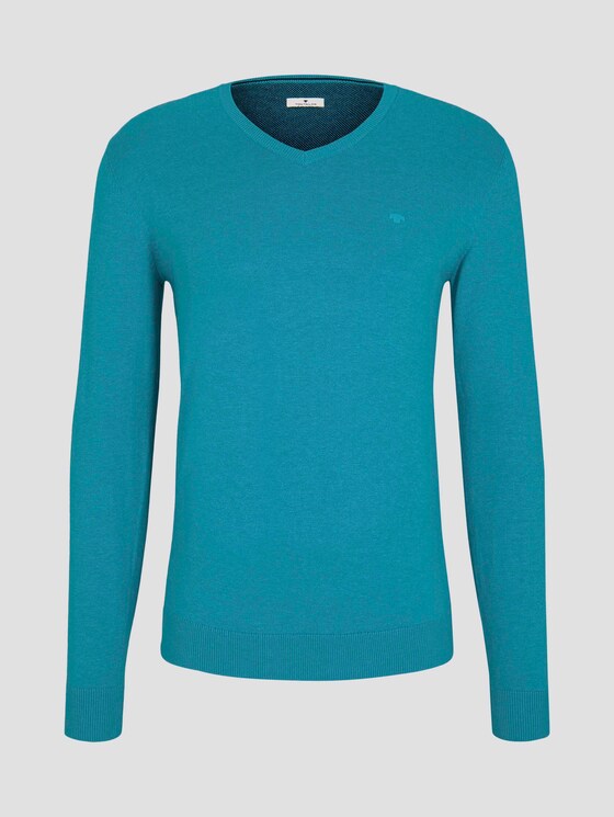 Basic Strickpullover - Männer - aqua sea blue melange Basic Strickpullover - Männer - aqua sea blue melange - 7 - TOM TAILOR