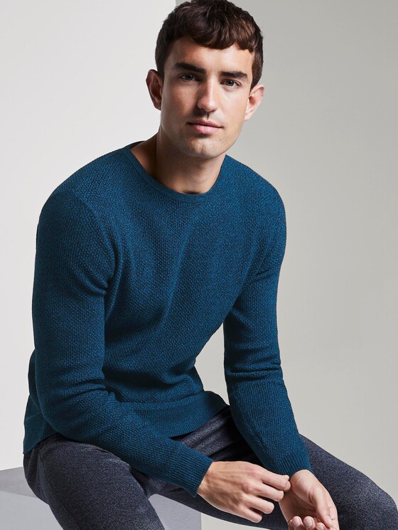 Structured knitted jumper - Men - petrol balck mouline Structured knitted jumper - Men - petrol balck mouline - 5 - TOM TAILOR