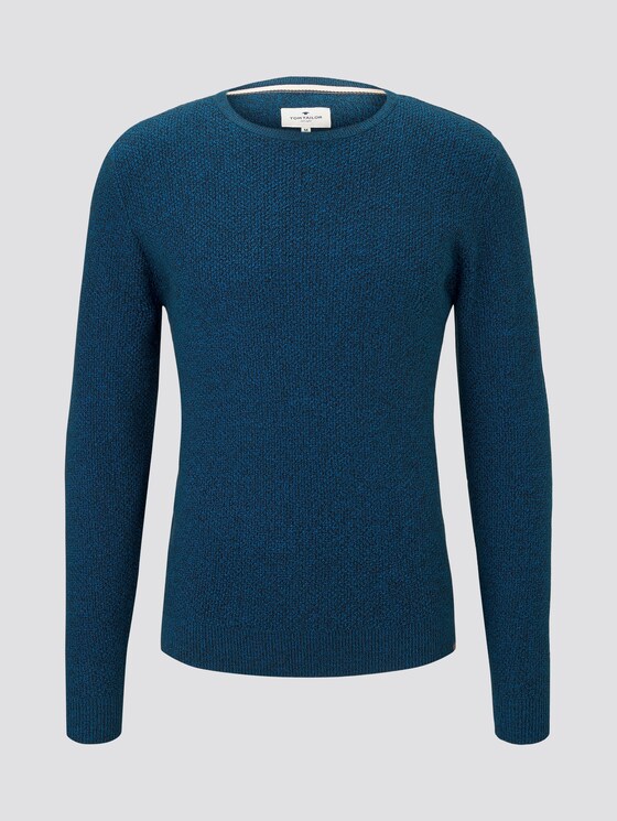 Structured knitted jumper - Men - petrol balck mouline Structured knitted jumper - Men - petrol balck mouline - 7 - TOM TAILOR