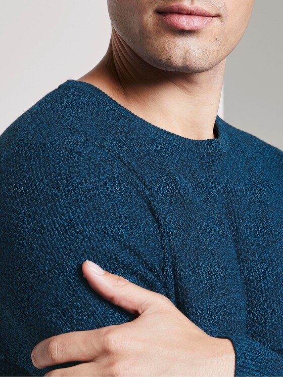 Structured knitted jumper - Men - petrol balck mouline Structured knitted jumper - Men - petrol balck mouline - 9 - TOM TAILOR