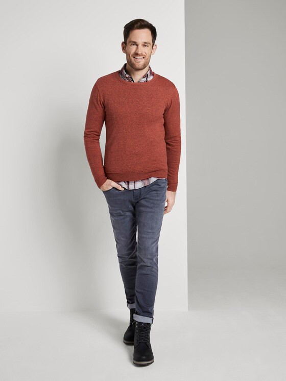 Mottled jumper - Men - pipe red mouline Mottled jumper - Men - pipe red mouline - 3 - TOM TAILOR