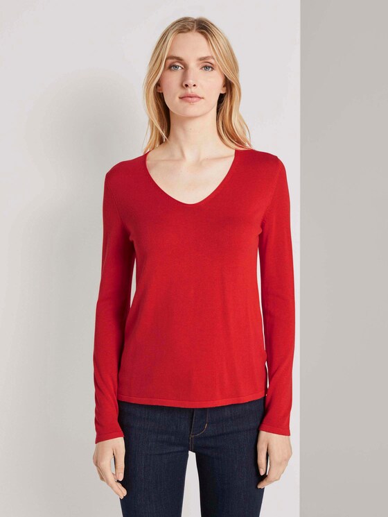 Pullover mit V-Ausschnitt - Frauen - Strong Red Pullover mit V-Ausschnitt - Frauen - Strong Red - 1 - TOM TAILOR