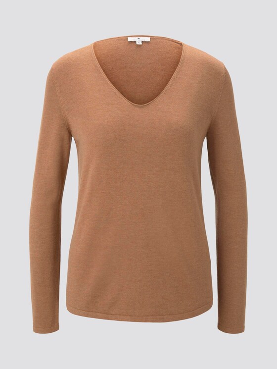 Pullover mit V-Ausschnitt - Frauen - Hay Beige Non-Solid Pullover mit V-Ausschnitt - Frauen - Hay Beige Non-Solid - 7 - TOM TAILOR