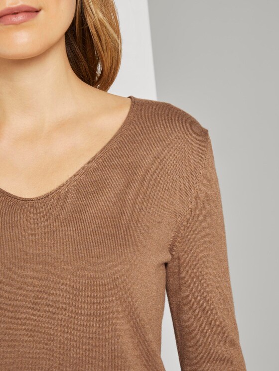 Pullover mit V-Ausschnitt - Frauen - Hay Beige Non-Solid Pullover mit V-Ausschnitt - Frauen - Hay Beige Non-Solid - 9 - TOM TAILOR