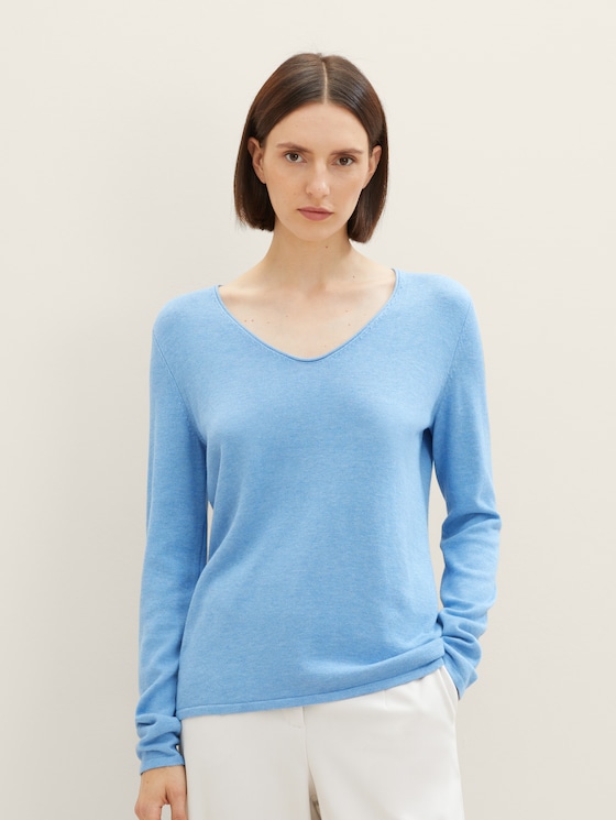 Trui met V-hals - Vrouwen - sea blue melange Trui met V-hals - Vrouwen - sea blue melange - 1 - TOM TAILOR